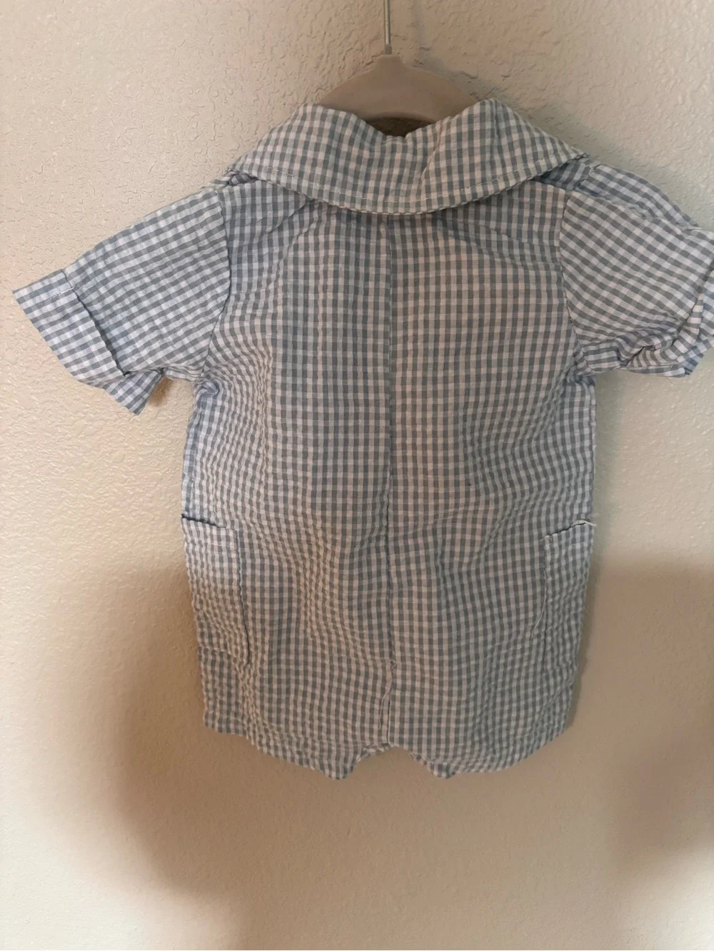 Light Blue Gingham Short-Sleeve One-Piece Bodysuit by Liam & James